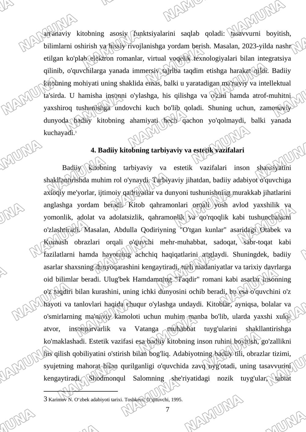 Badiiy kitob haqida — mustaqil ish, 7-varaq