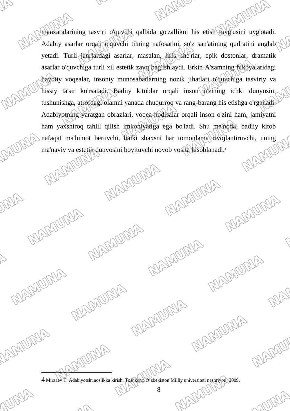 Badiiy kitob haqida — mustaqil ish, 8-varaq