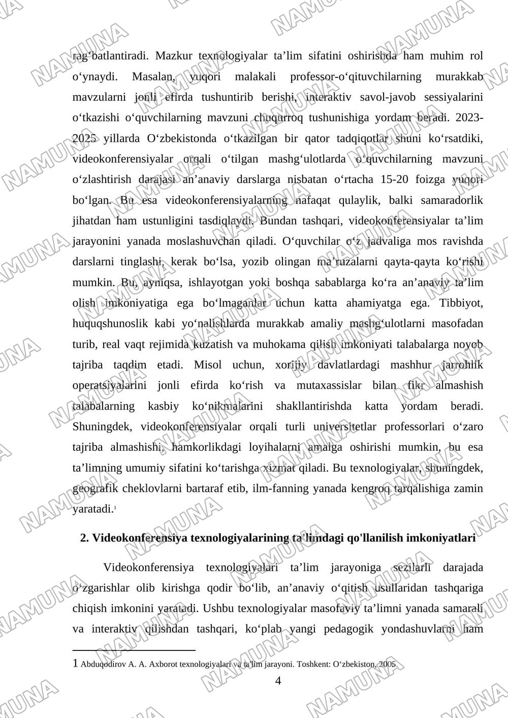 Ta’lim jarayonida videokonferensiyalar — mustaqil ish, 4-varaq