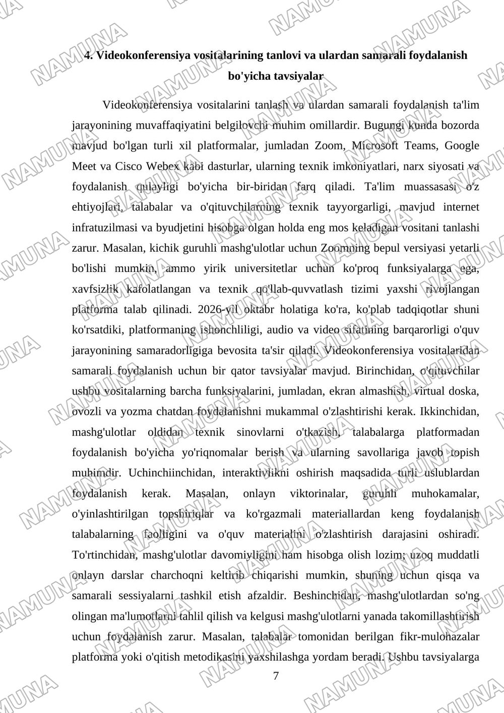 Ta’lim jarayonida videokonferensiyalar — mustaqil ish, 7-varaq