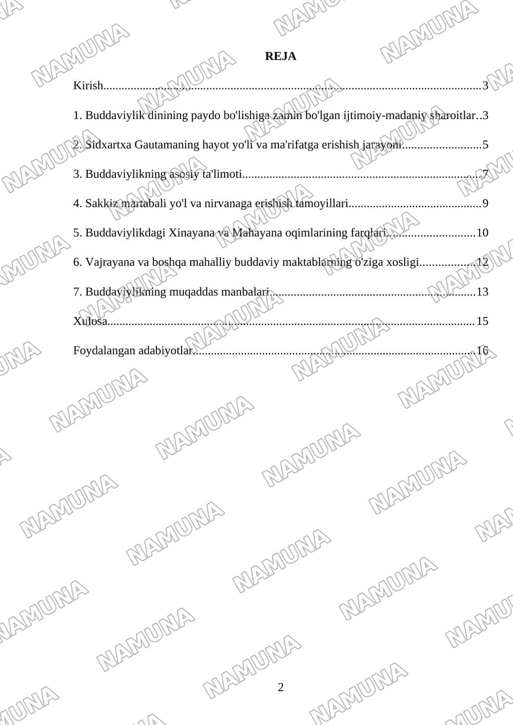 Buddaviylik dinining paydo bòlish tarixi, asosiy talimotlari, oqimlari va manbalari — mustaqil ish, 2-varaq