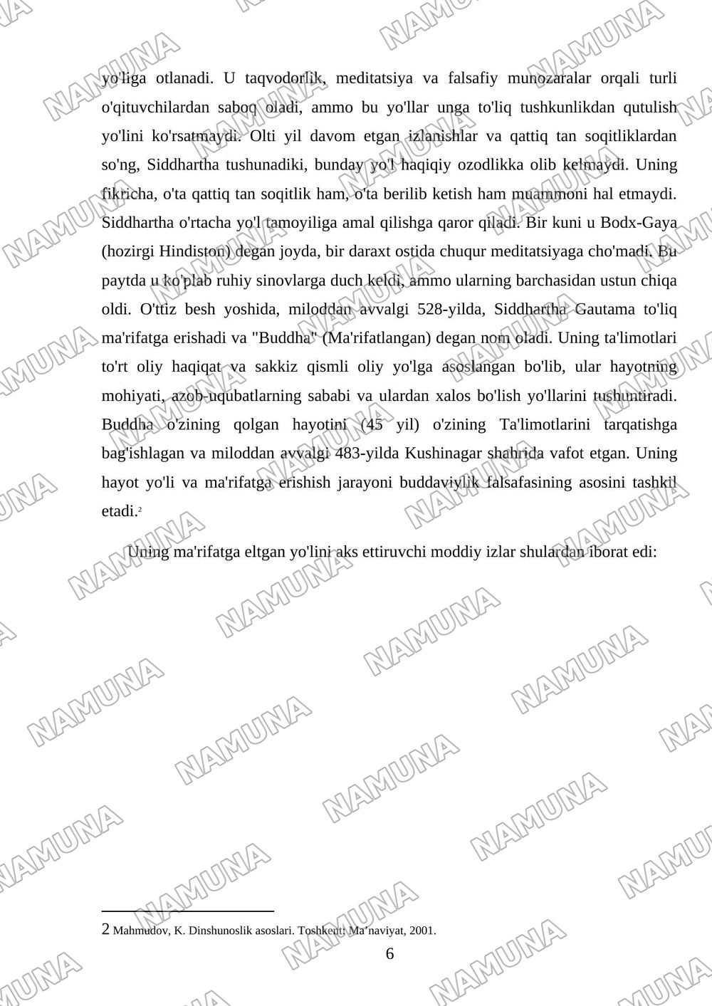 Buddaviylik dinining paydo bòlish tarixi, asosiy talimotlari, oqimlari va manbalari — mustaqil ish, 6-varaq
