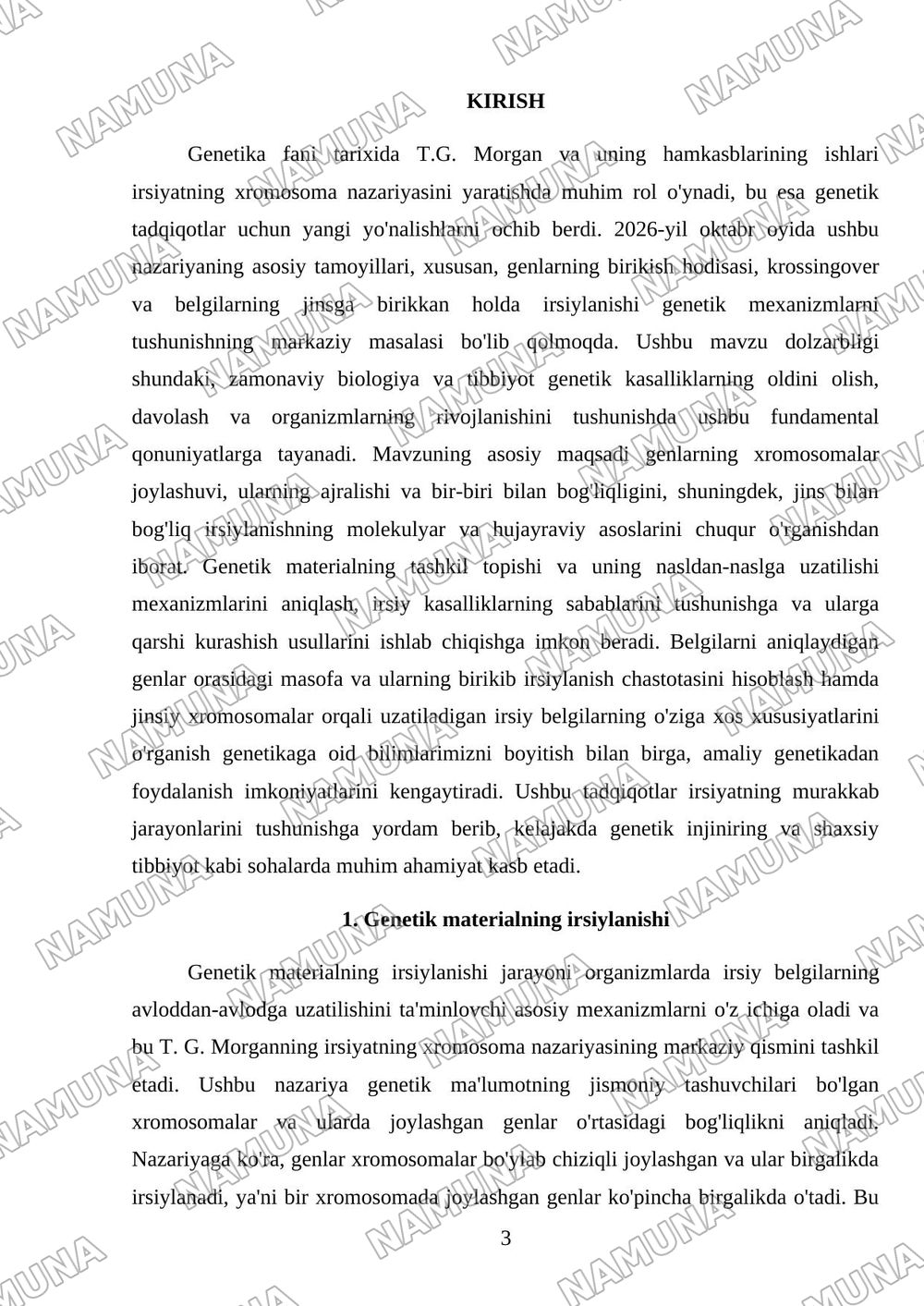 T.G.Morganning irsiyatning xromosoma nazariyasi, Genlaming birikish hodisasi, krossingover. Belgilarning jinsga birikkan holda irsiylanishi Mavzu rejasi: 1. Genlarning birikishi xillari. 2. Irsiya — mustaqil ish, 3-varaq