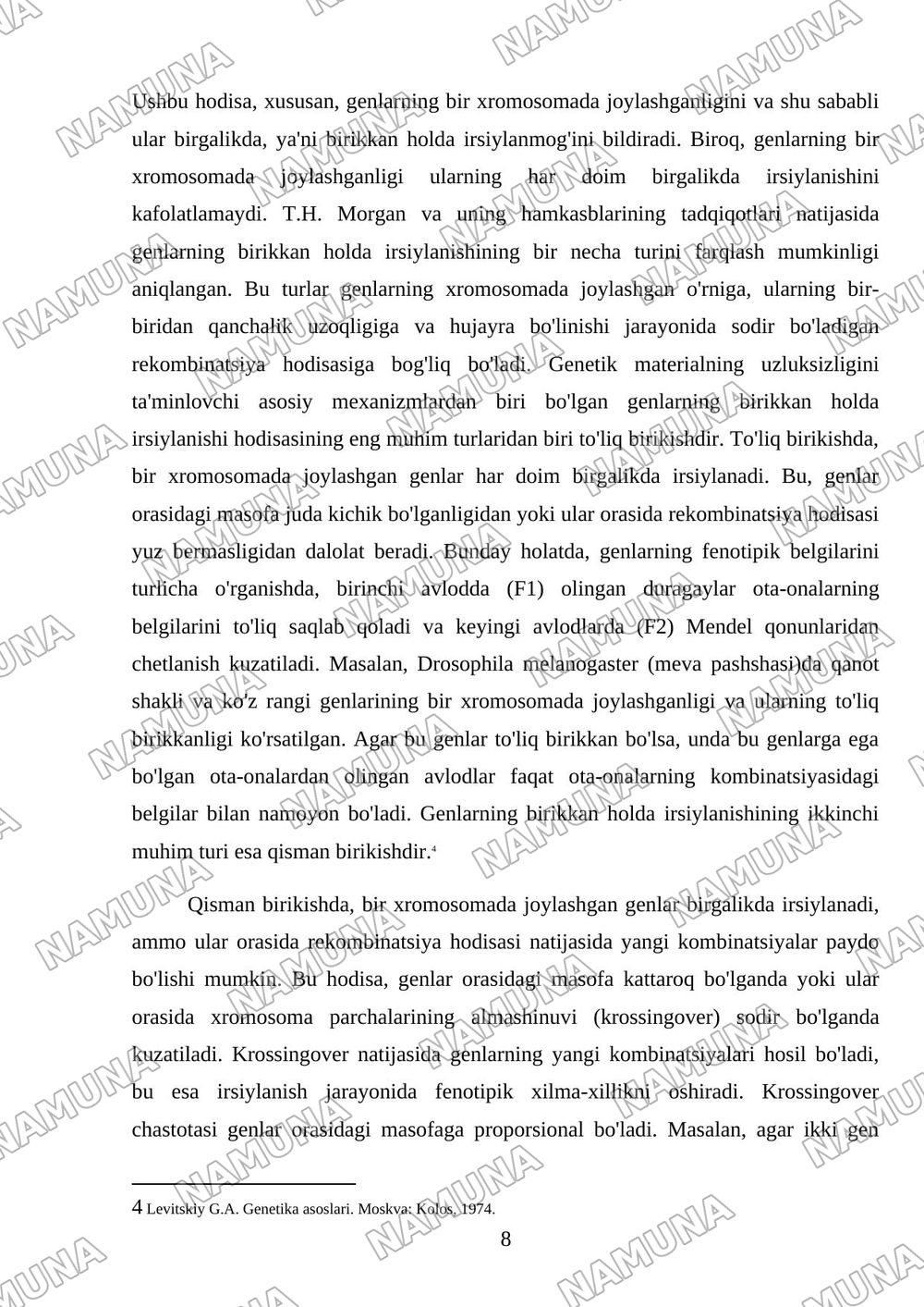 T.G.Morganning irsiyatning xromosoma nazariyasi, Genlaming birikish hodisasi, krossingover. Belgilarning jinsga birikkan holda irsiylanishi Mavzu rejasi: 1. Genlarning birikishi xillari. 2. Irsiya — mustaqil ish, 8-varaq
