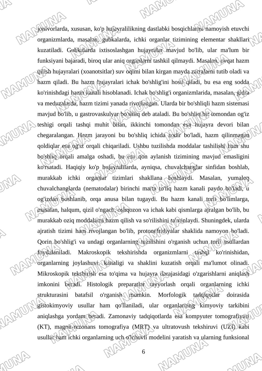 Sodda jonivorlar. Ularning morfologiyasi, strukturasi va ularni o’rganish usullari. — mustaqil ish, 6-varaq