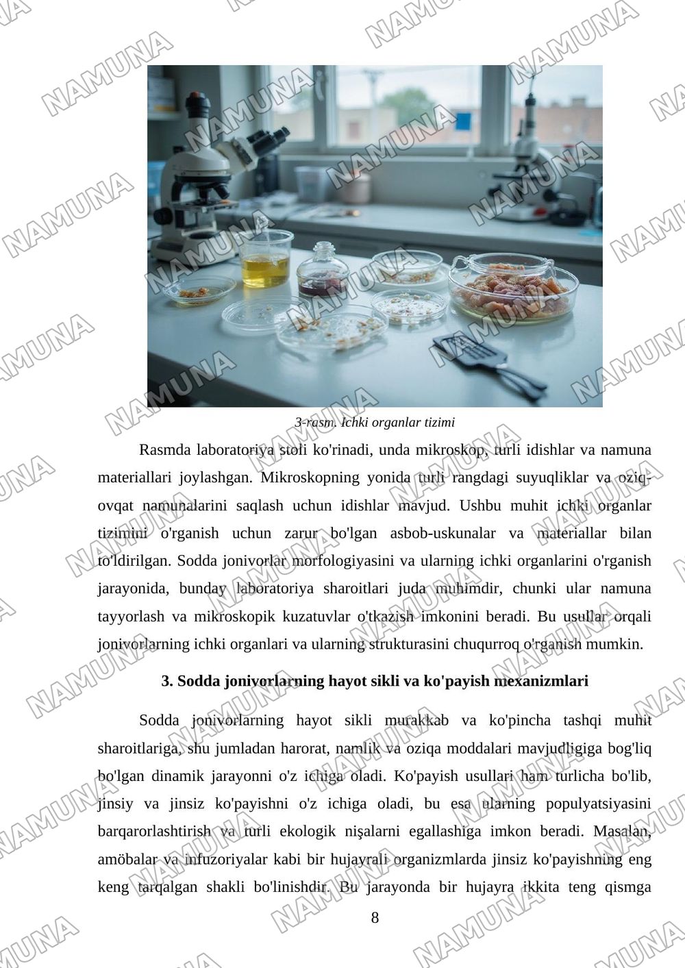 Sodda jonivorlar. Ularning morfologiyasi, strukturasi va ularni o’rganish usullari. — mustaqil ish, 8-varaq