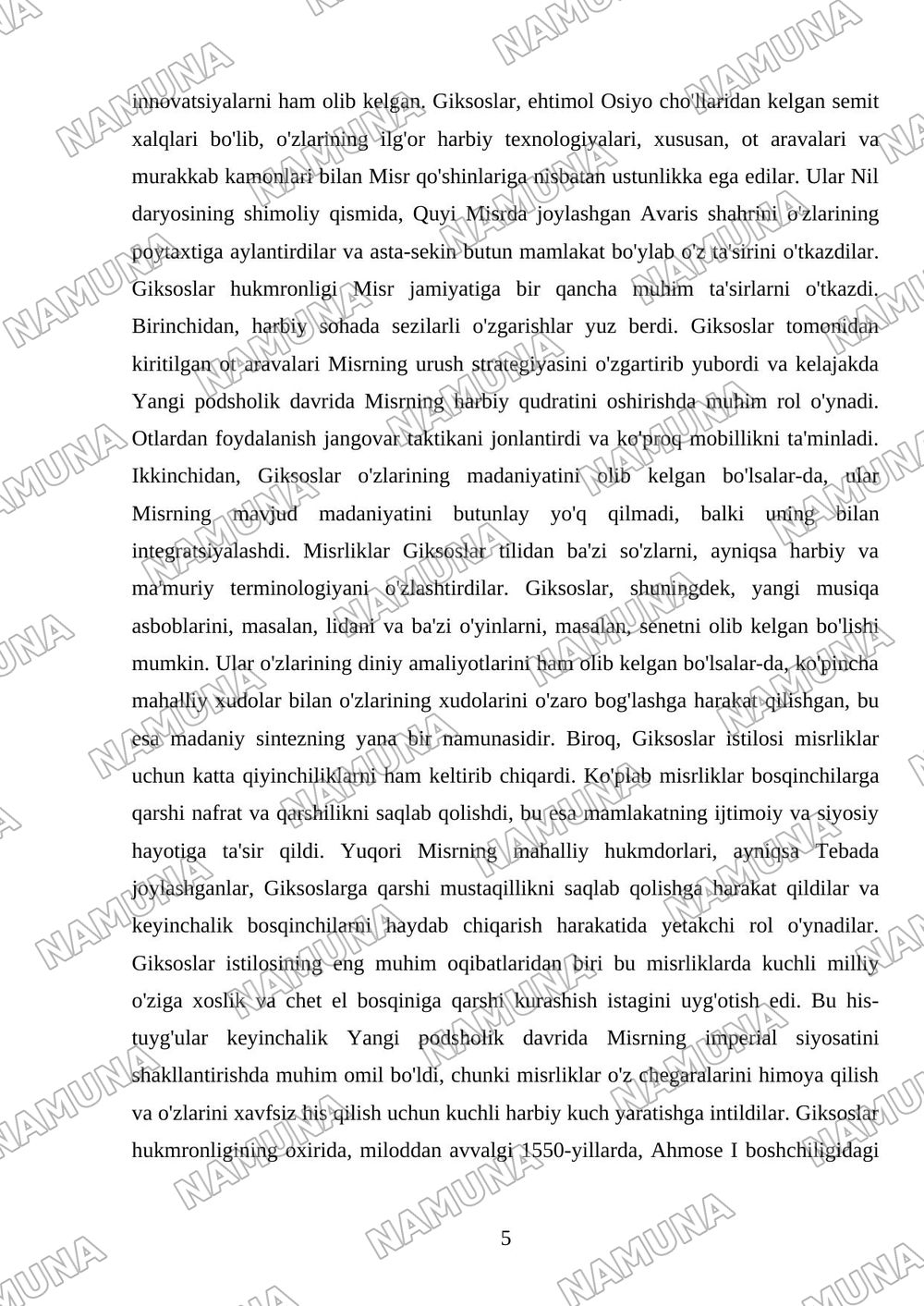 O'rta podsholik va Misr giksoslar hukmronligi davrida Qadimgi Misr — mustaqil ish, 5-varaq