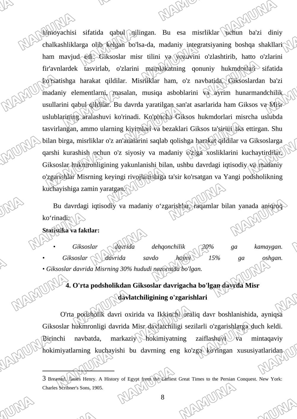 O'rta podsholik va Misr giksoslar hukmronligi davrida Qadimgi Misr — mustaqil ish, 8-varaq