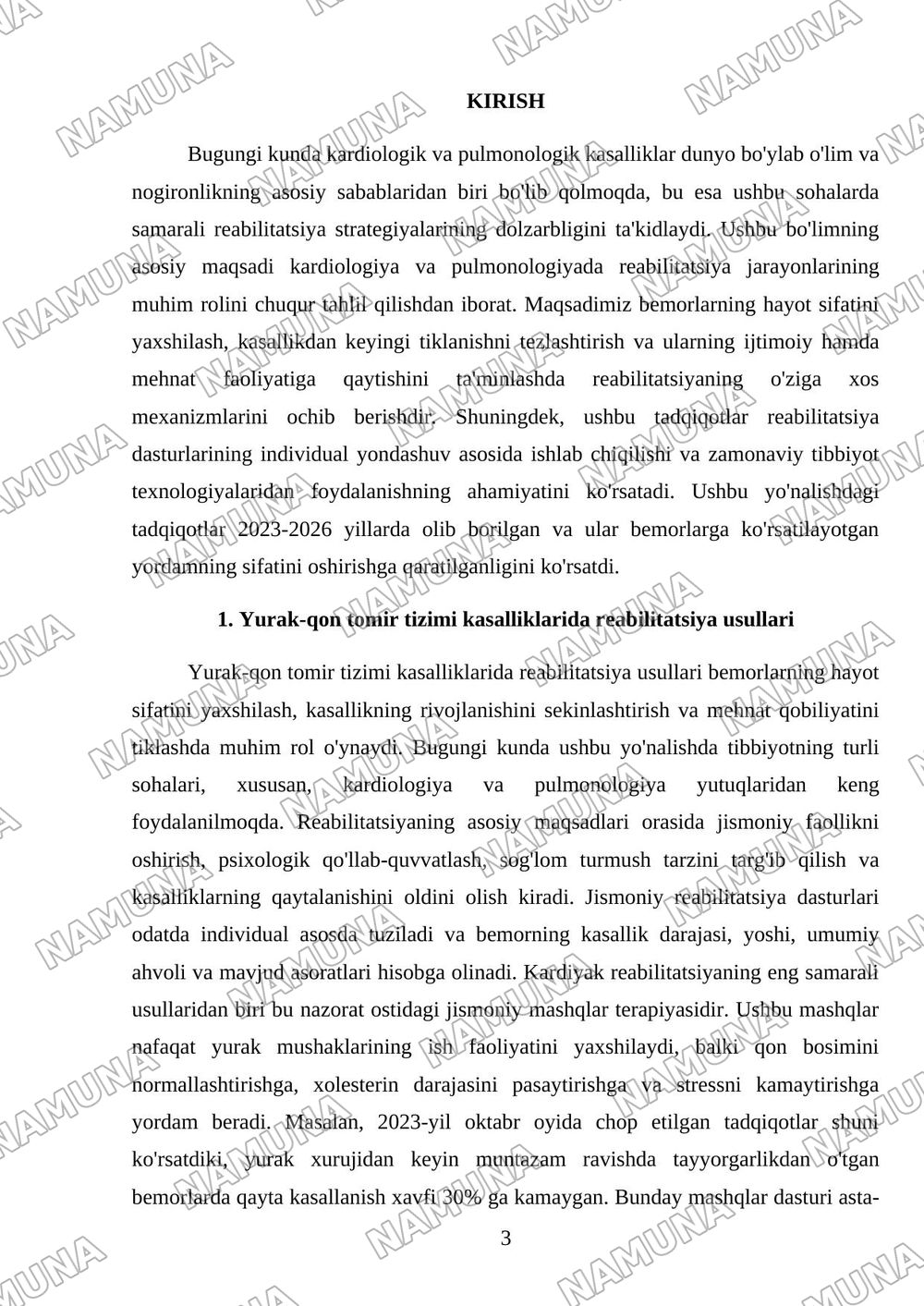 Kardiologiya, pulmonologiyada reabilitatsiya usullari. — referat, 3-varaq