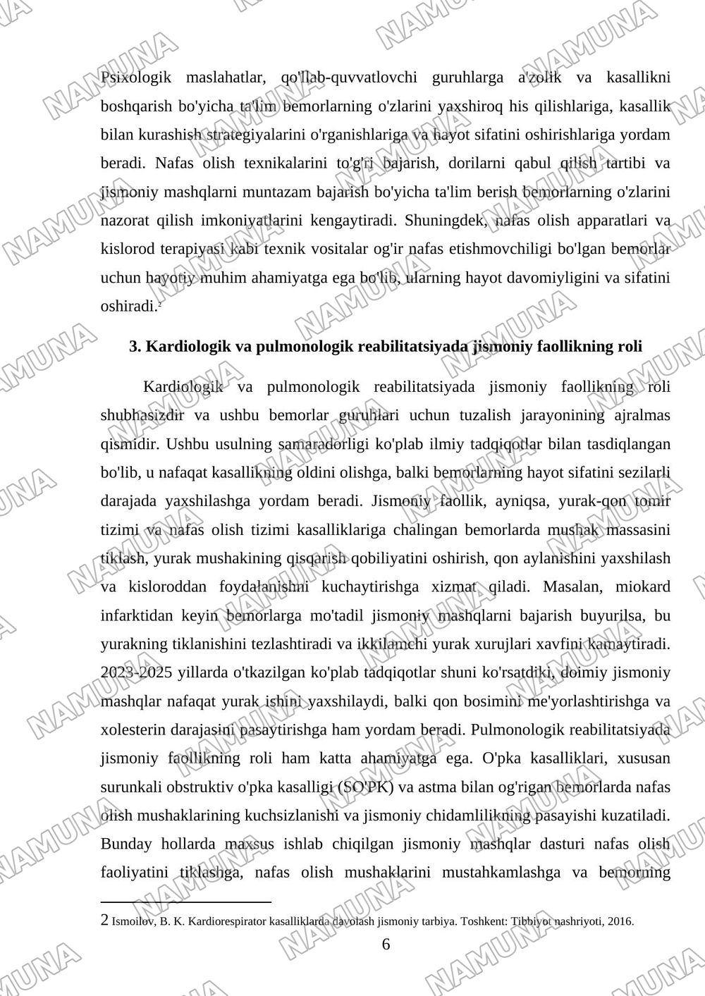 Kardiologiya, pulmonologiyada reabilitatsiya usullari. — referat, 6-varaq