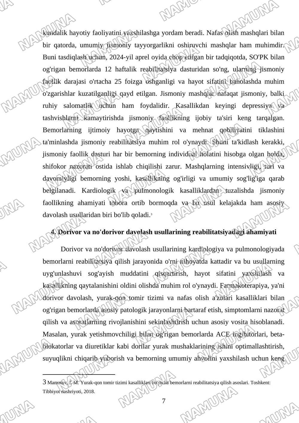 Kardiologiya, pulmonologiyada reabilitatsiya usullari. — referat, 7-varaq