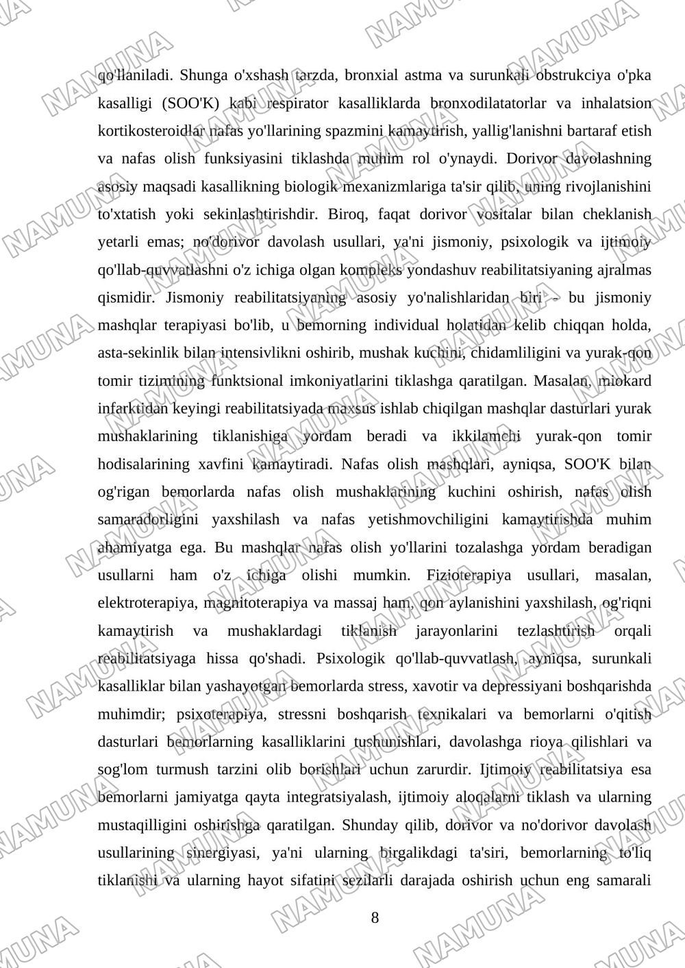 Kardiologiya, pulmonologiyada reabilitatsiya usullari. — referat, 8-varaq