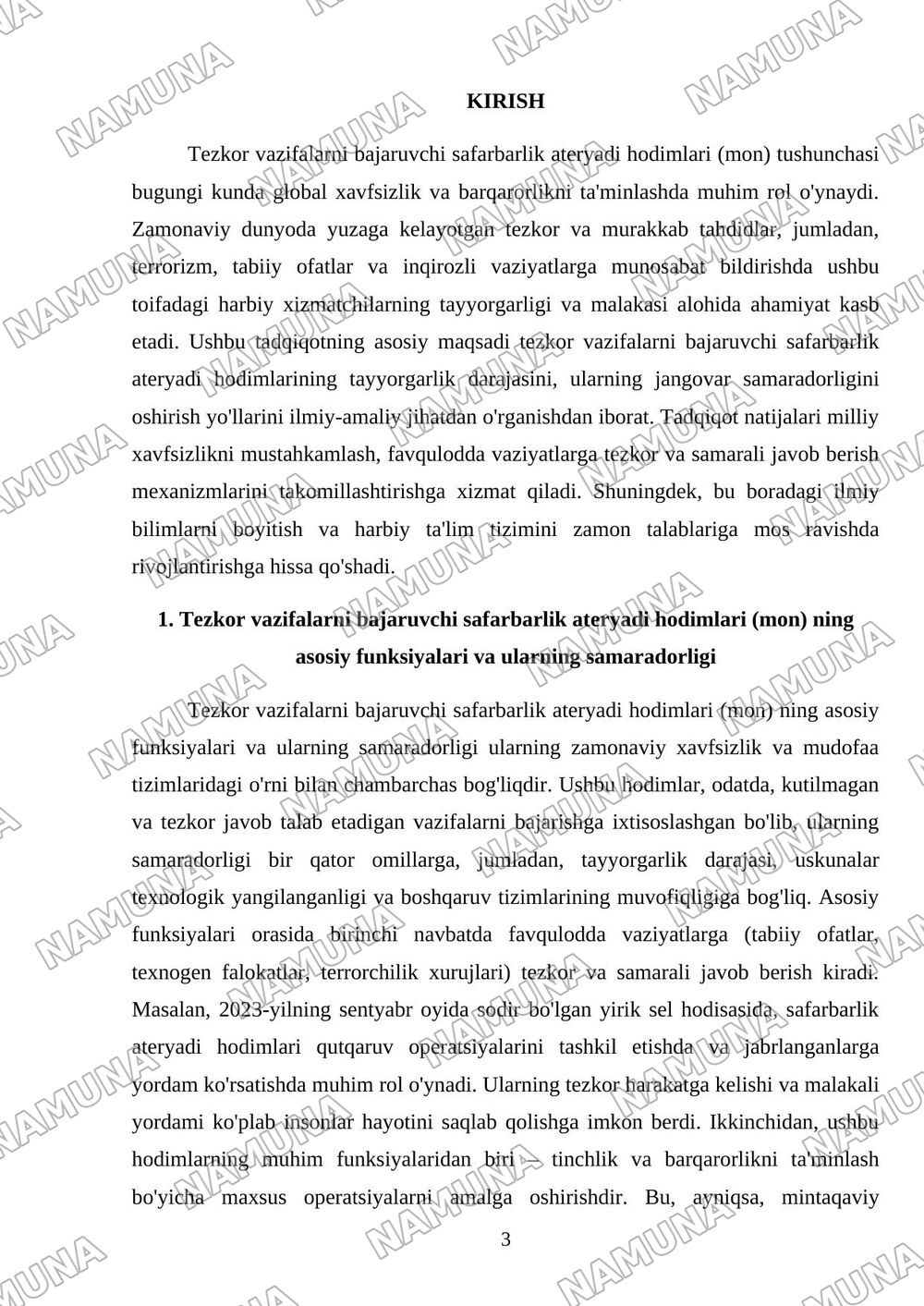 Tezkor vazifalarni bajaruvchi safarbarlik ateryadi hodimlari(mon) — mustaqil ish, 3-varaq