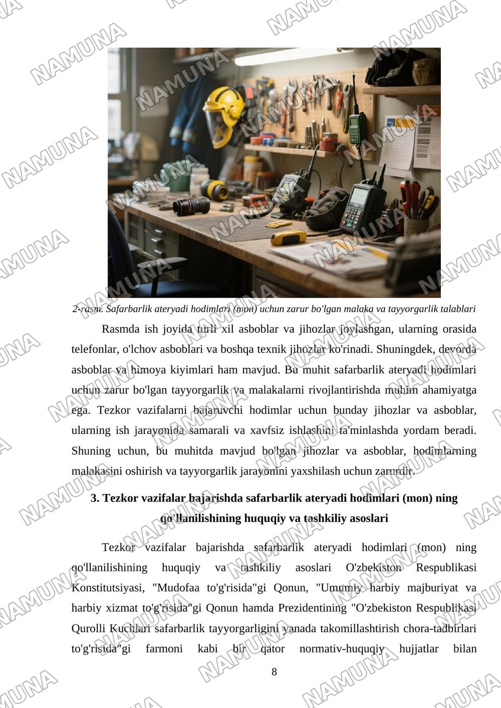 Tezkor vazifalarni bajaruvchi safarbarlik ateryadi hodimlari(mon) — mustaqil ish, 8-varaq