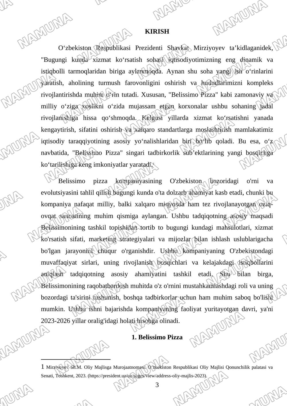 Belissimo tarixi Reja 1. Belissimo Pizza haqida umumiy ma’lumot 2. Tashkil topishi va rivojlanishi 3. Mahsulotlari 4. Xizmat ko‘rsatish 5. Marketing va reklama 6. Mijozlar bilan ishlash 7. O‘zbekiston — mustaqil ish, 3-varaq