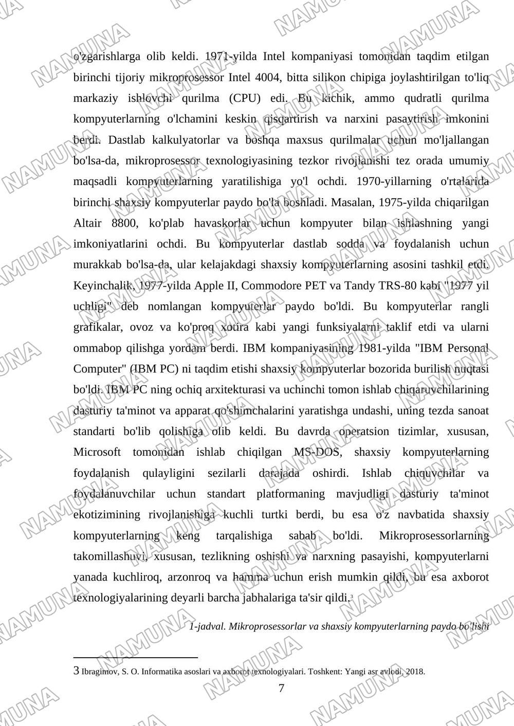 Eletron hisoblash mashinalarining rivojlanish bosqichlari — mustaqil ish, 7-varaq