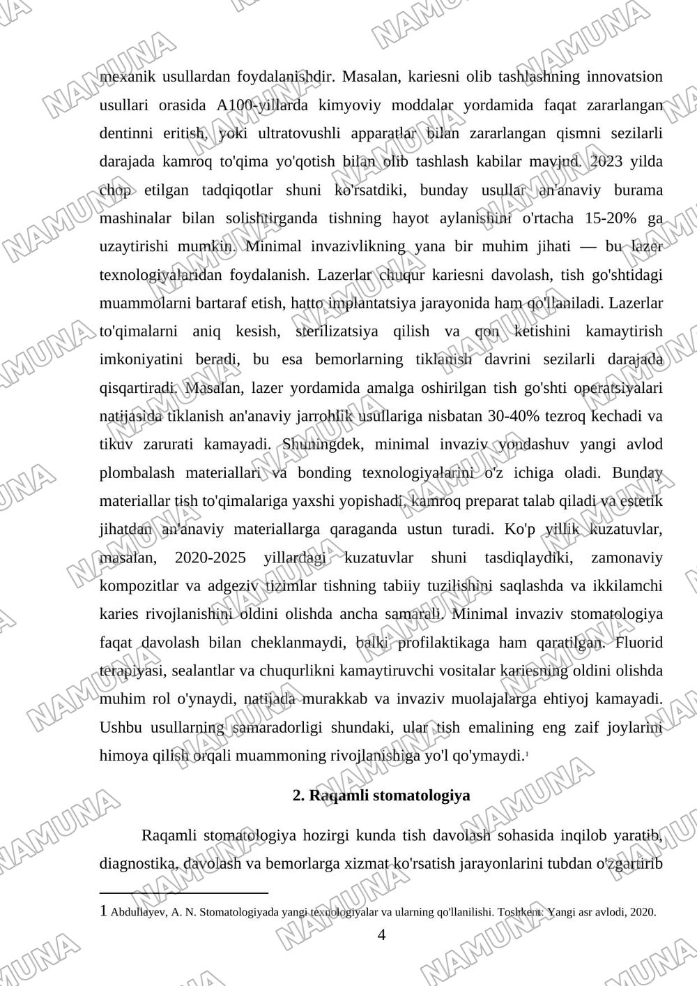Zamonaviy stomatologiya yutuqlari — mustaqil ish, 4-varaq