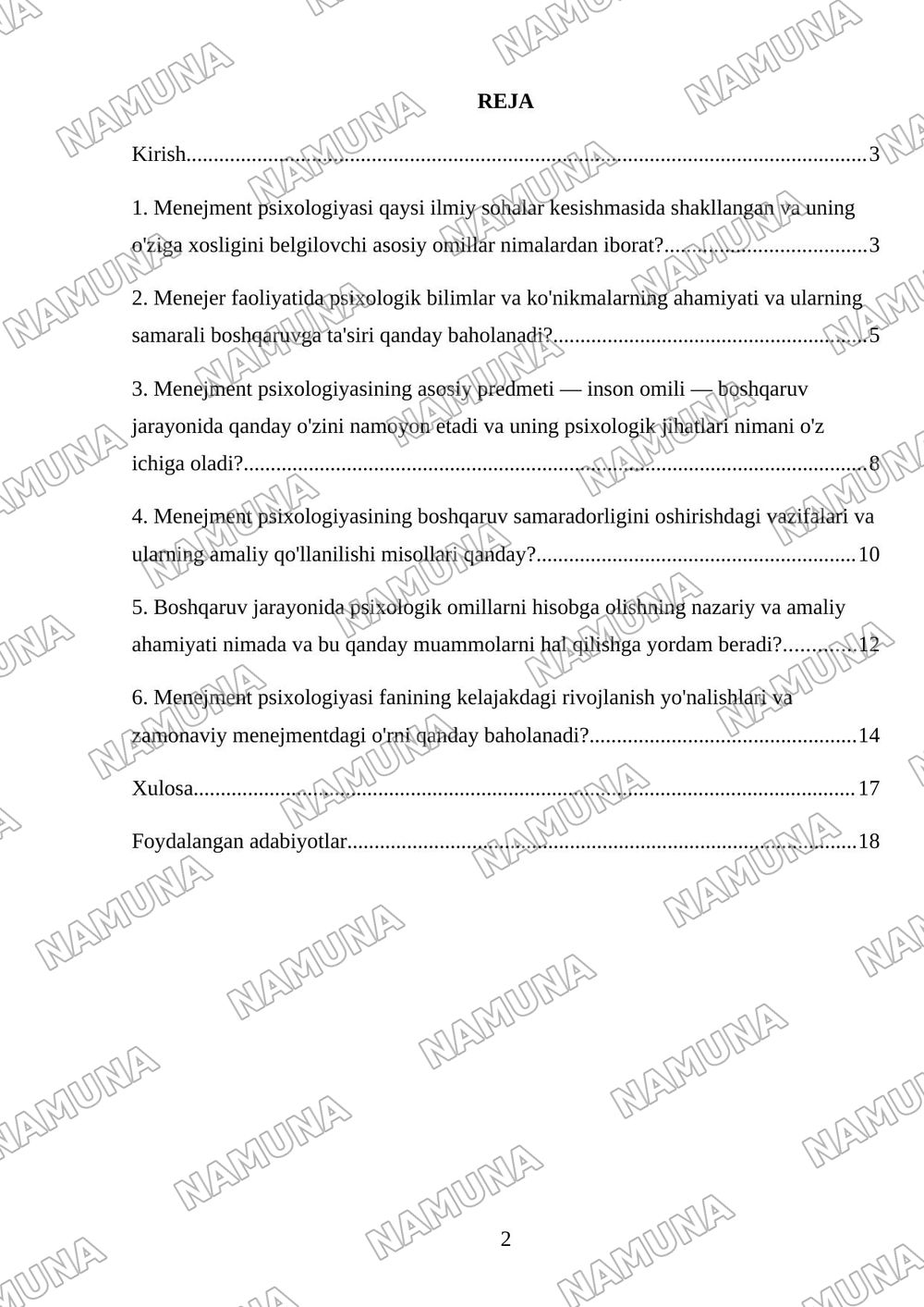 Kirish. Menejment psixologiyasi fanining predmeti va vazifalari. — mustaqil ish, 2-varaq