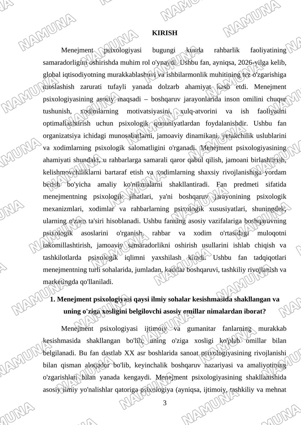 Kirish. Menejment psixologiyasi fanining predmeti va vazifalari. — mustaqil ish, 3-varaq