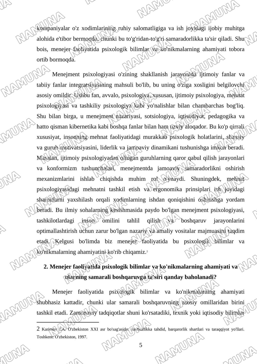 Kirish. Menejment psixologiyasi fanining predmeti va vazifalari. — mustaqil ish, 5-varaq