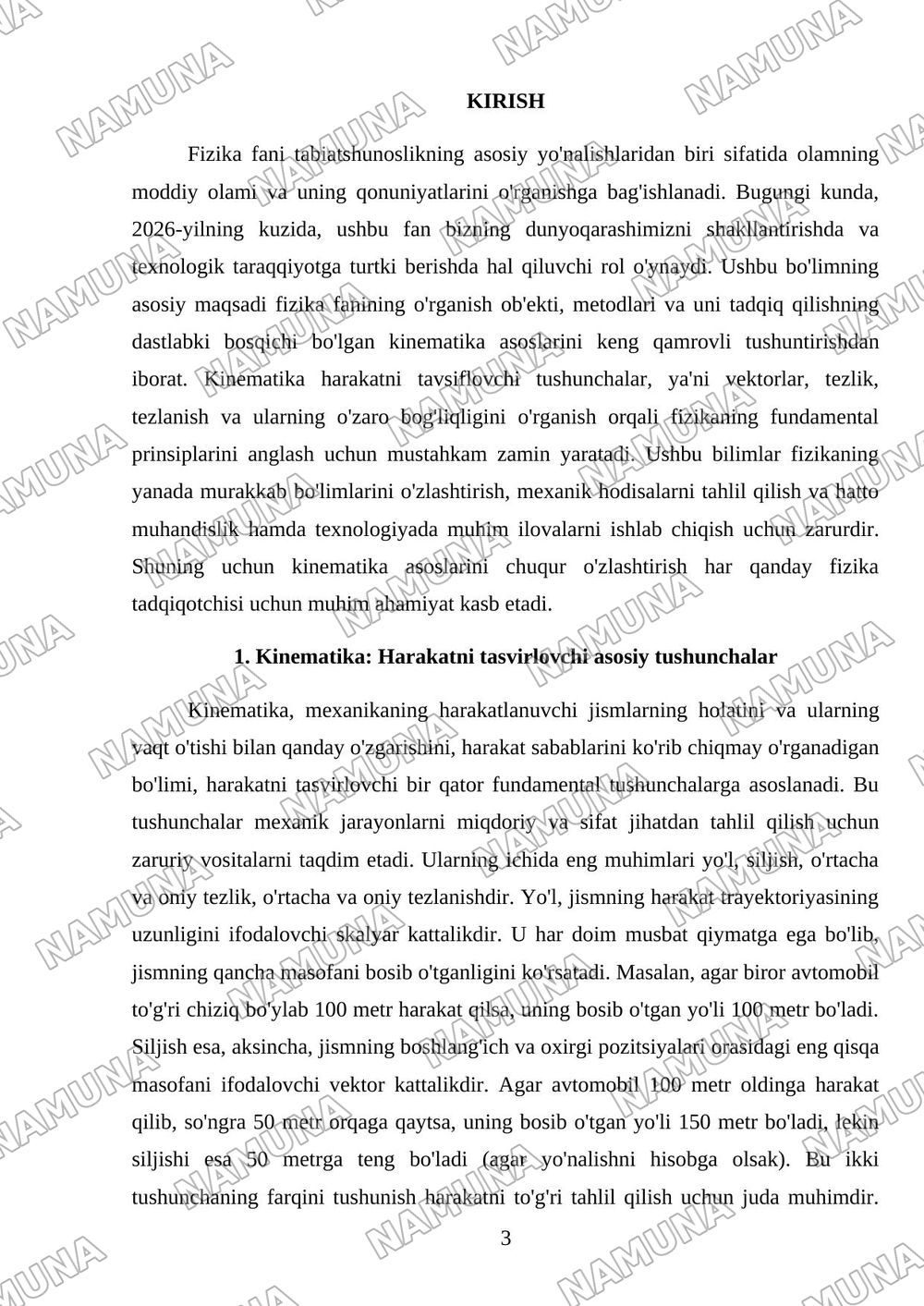 Fizika fanining predmeti. Kinematika asoslari — mustaqil ish, 3-varaq