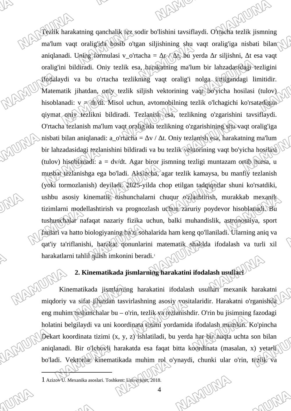 Fizika fanining predmeti. Kinematika asoslari — mustaqil ish, 4-varaq