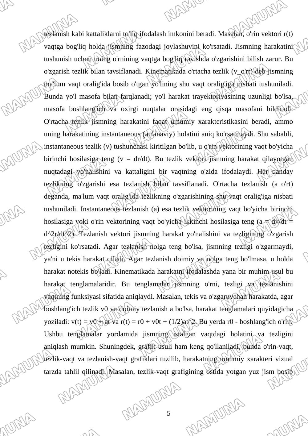 Fizika fanining predmeti. Kinematika asoslari — mustaqil ish, 5-varaq