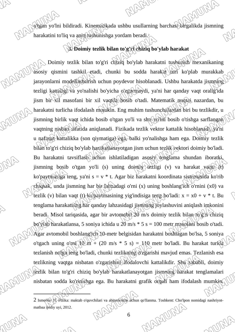 Fizika fanining predmeti. Kinematika asoslari — mustaqil ish, 6-varaq