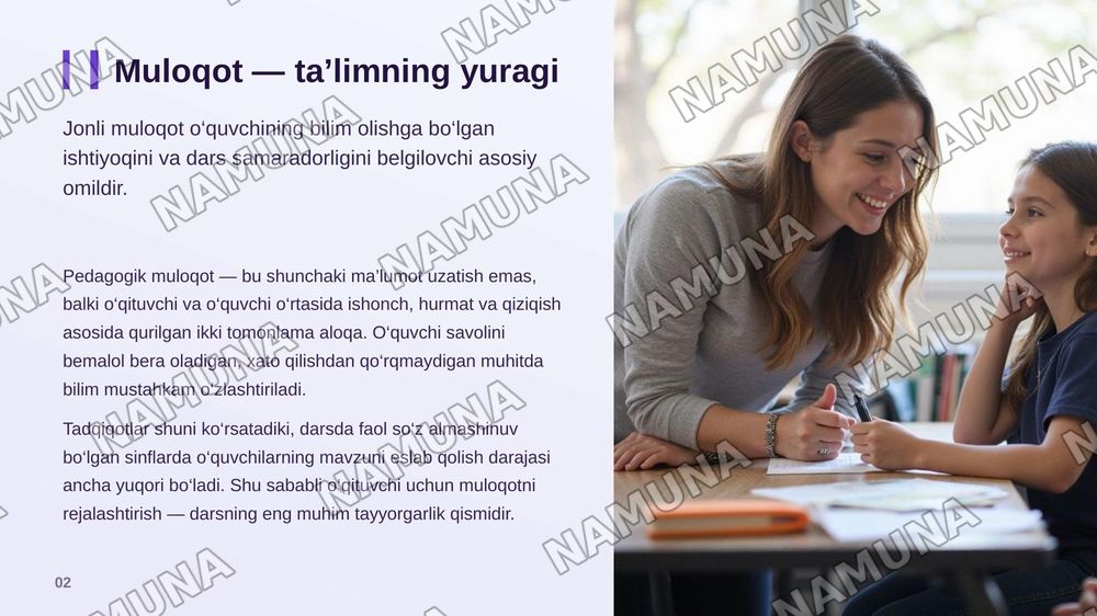 O‘qituvchi va o‘quvchi o‘rtasida samarali jonli muloqotni tashkil etishga qaratilgan pedagogik muloqot ssenariysini ishlab chiqish. — zamonaviy taqdimot, 3-slayd
