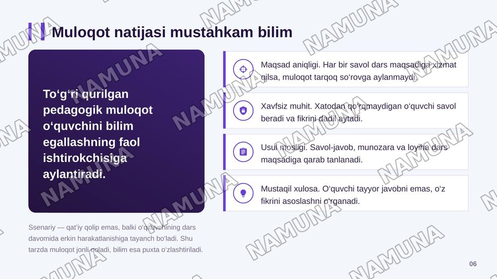 O‘qituvchi va o‘quvchi o‘rtasida samarali jonli muloqotni tashkil etishga qaratilgan pedagogik muloqot ssenariysini ishlab chiqish. — zamonaviy taqdimot, 7-slayd