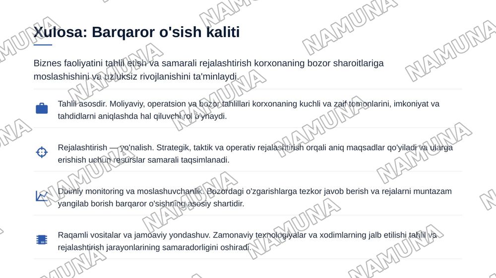 Biznes faoliyatini tahlil etish va rejalashtirish — zamonaviy taqdimot, 7-slayd