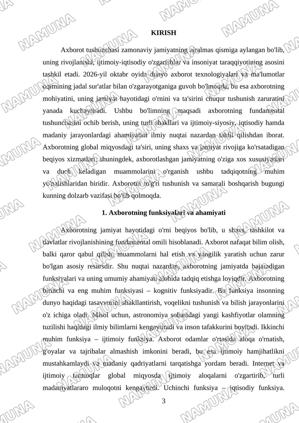 Axborot va uning asosiy turlari — mustaqil ish, 3-varaq