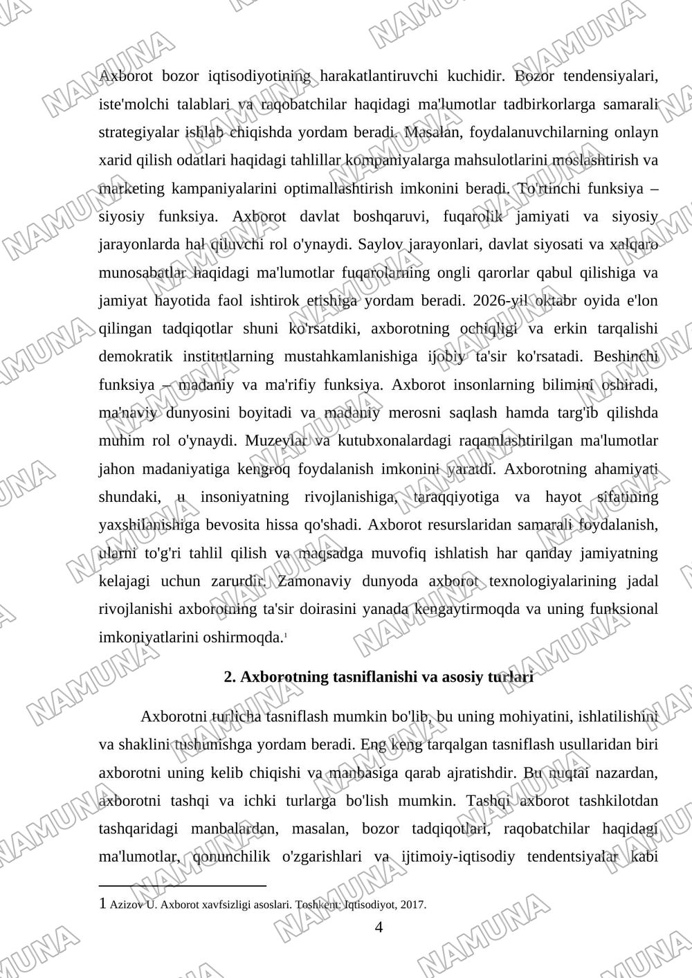 Axborot va uning asosiy turlari — mustaqil ish, 4-varaq