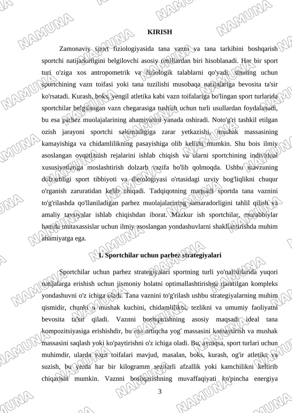 Sportda tana vaznini to'g'rilash uchun parhez muolajalaridan foydalanish — mustaqil ish, 3-varaq