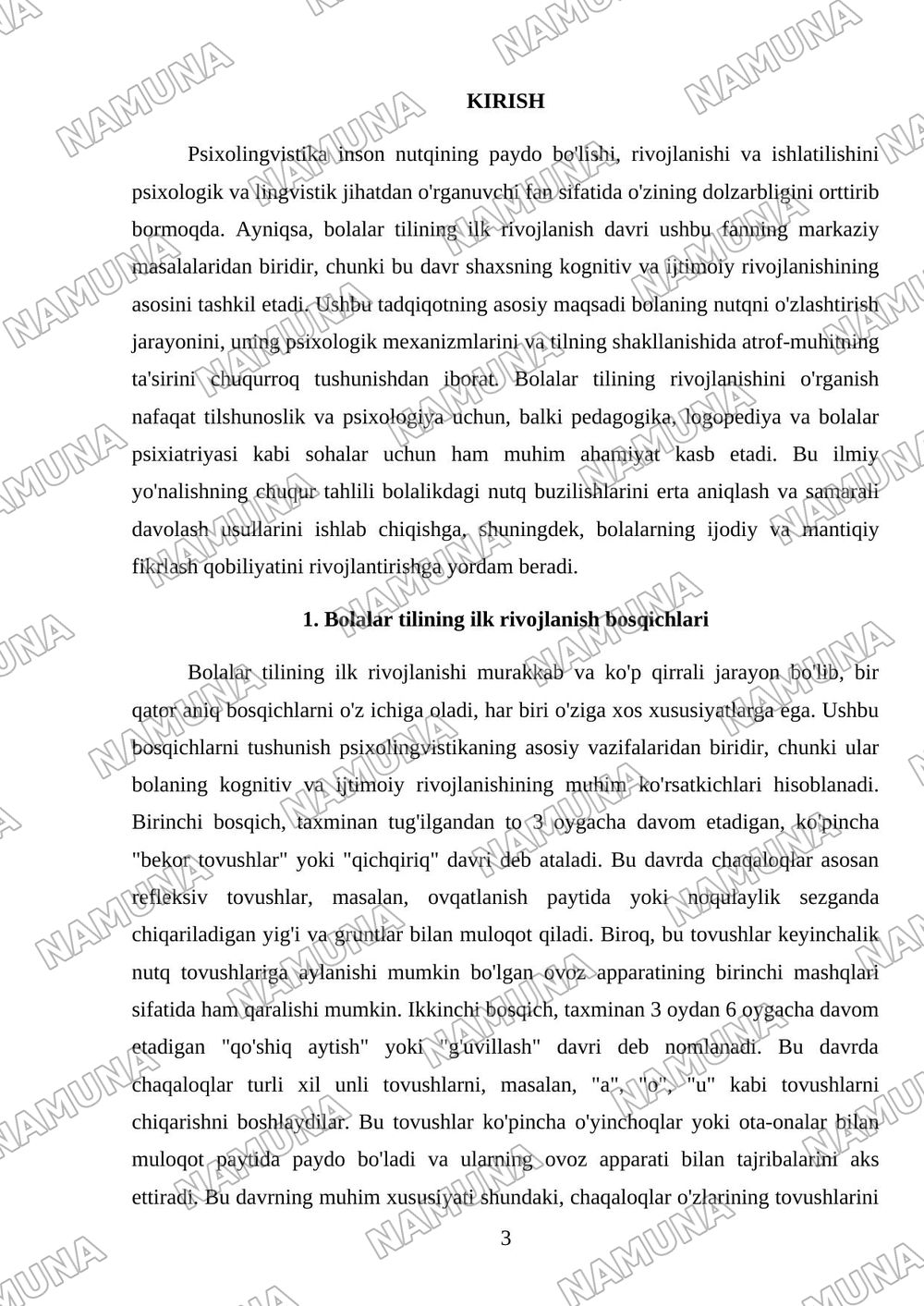 Psixolingvistika. Bolalar tilining ilk rivojlanish davri — referat, 3-varaq