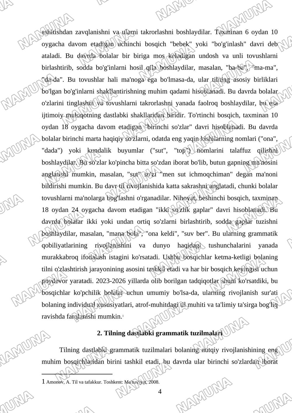 Psixolingvistika. Bolalar tilining ilk rivojlanish davri — referat, 4-varaq