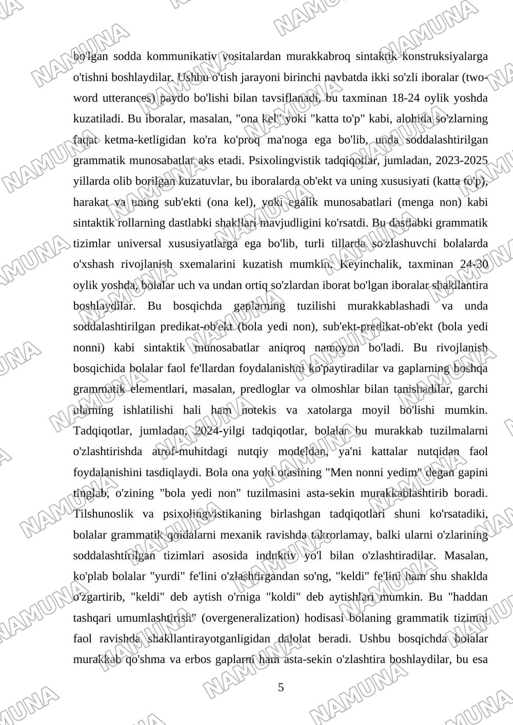 Psixolingvistika. Bolalar tilining ilk rivojlanish davri — referat, 5-varaq