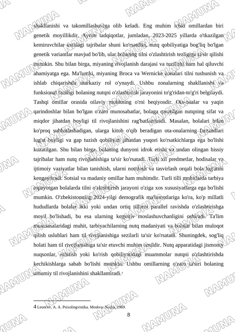 Psixolingvistika. Bolalar tilining ilk rivojlanish davri — referat, 8-varaq