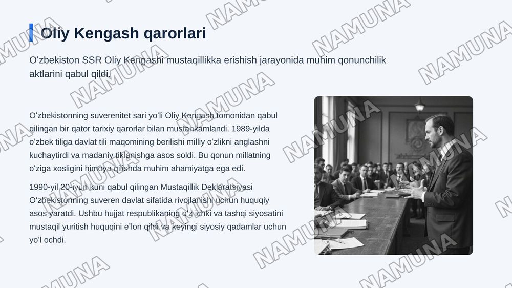 Mustaqillikka erishish arafasida Oʻzbekistondahi ijtimoiy-siyosiy jarayonlar — zamonaviy taqdimot, 5-slayd
