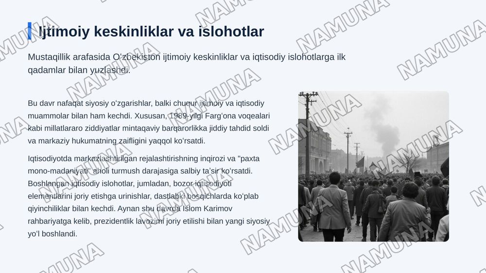 Mustaqillikka erishish arafasida Oʻzbekistondahi ijtimoiy-siyosiy jarayonlar — zamonaviy taqdimot, 6-slayd