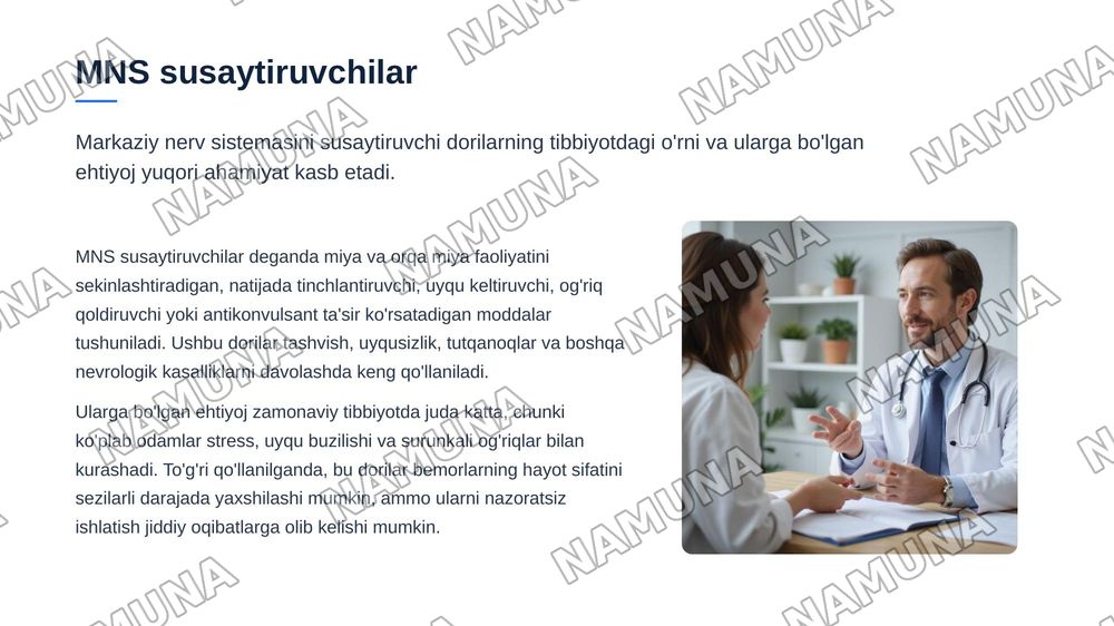 Markaziy nerv sistemasi faoliyatini susaytiruvchi dori moddalar farmakologiyasi — zamonaviy taqdimot, 3-slayd