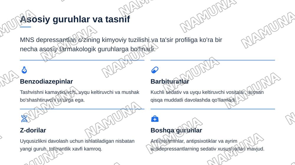 Markaziy nerv sistemasi faoliyatini susaytiruvchi dori moddalar farmakologiyasi — zamonaviy taqdimot, 4-slayd