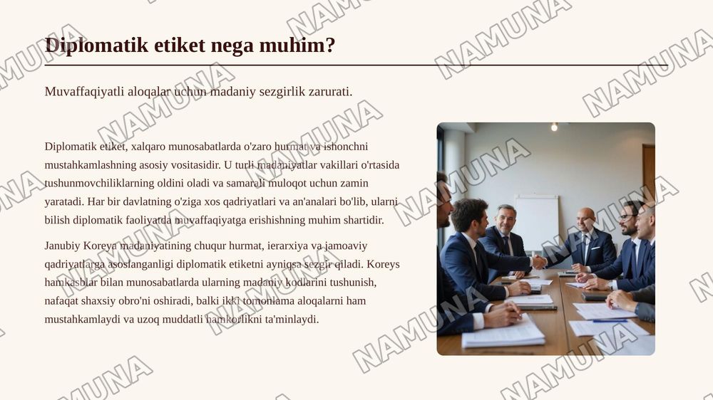 Janubiy Koreya diplomatik protokol va etiketi to'g'risida prezentatsiya — zamonaviy taqdimot, 3-slayd