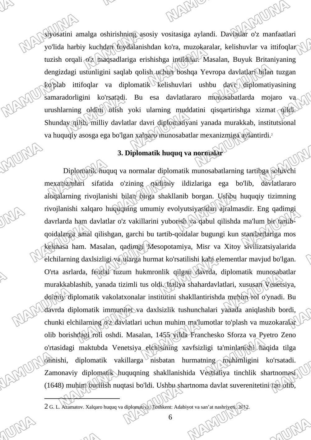Diplomatiya va diplomatik xizmat tarixi — mustaqil ish, 6-varaq