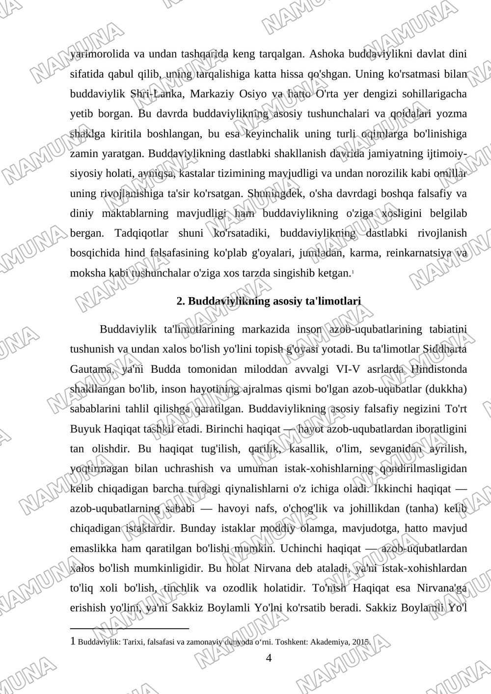 Buddaviylik dinining paydo bòlish tarixi, asosiy talimotlari, oqimlari va manbalari — mustaqil ish, 4-varaq
