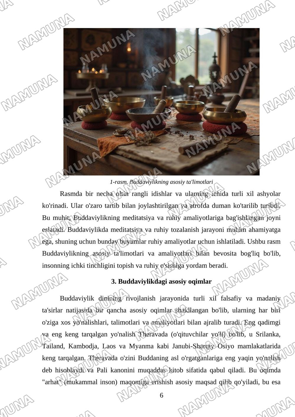 Buddaviylik dinining paydo bòlish tarixi, asosiy talimotlari, oqimlari va manbalari — mustaqil ish, 6-varaq