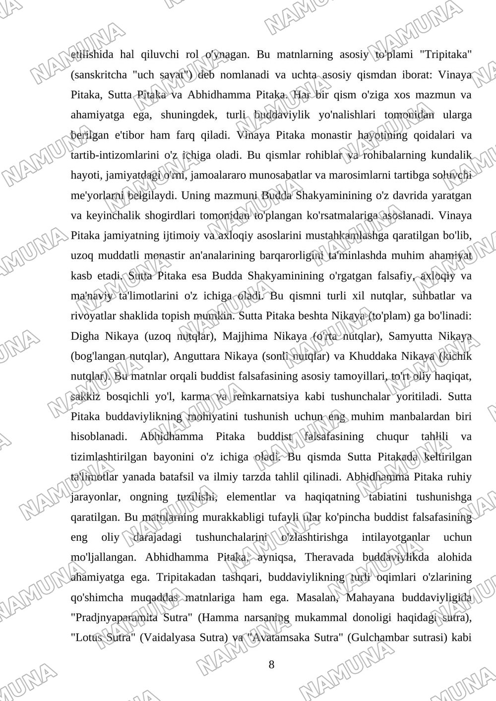 Buddaviylik dinining paydo bòlish tarixi, asosiy talimotlari, oqimlari va manbalari — mustaqil ish, 8-varaq