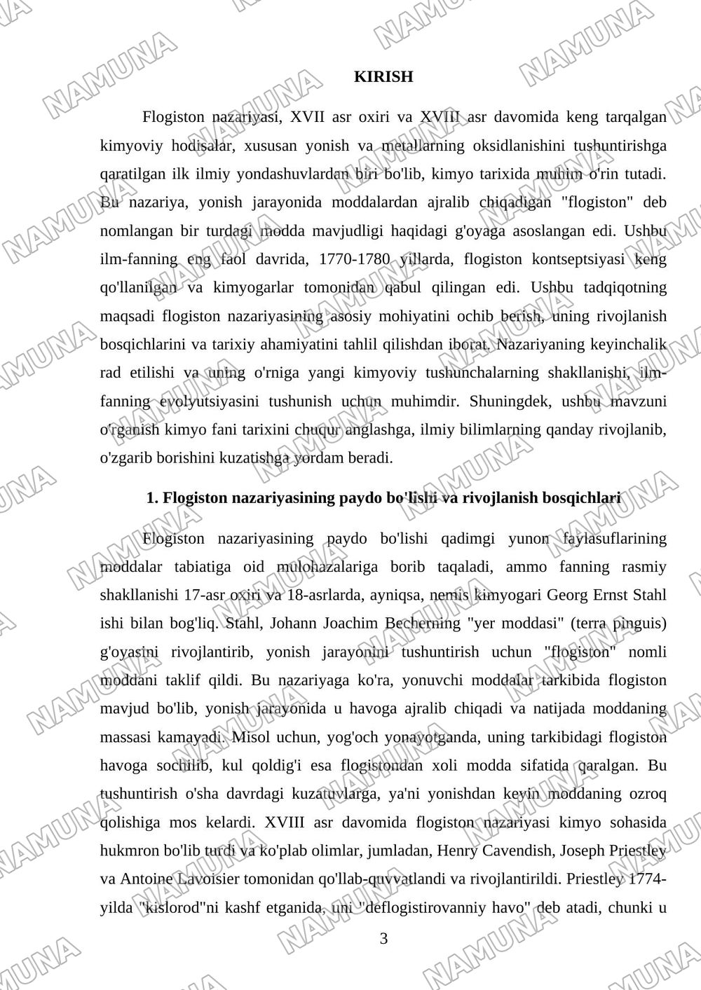 Flogiston nazariyasining mohiyati va tarixiy ahamiyati — mustaqil ish, 3-varaq
