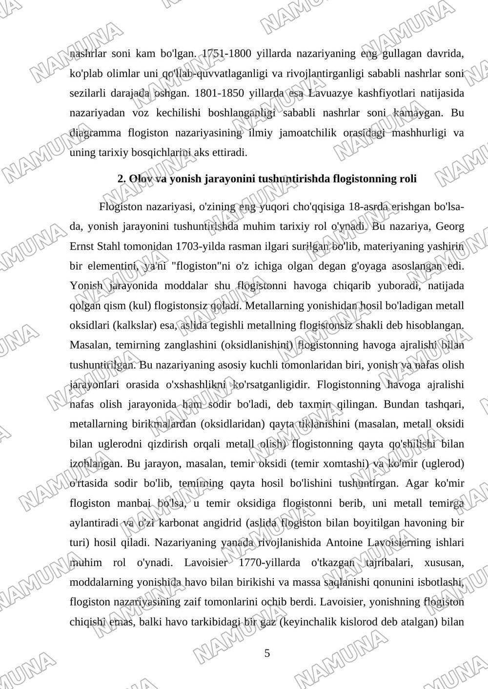 Flogiston nazariyasining mohiyati va tarixiy ahamiyati — mustaqil ish, 5-varaq