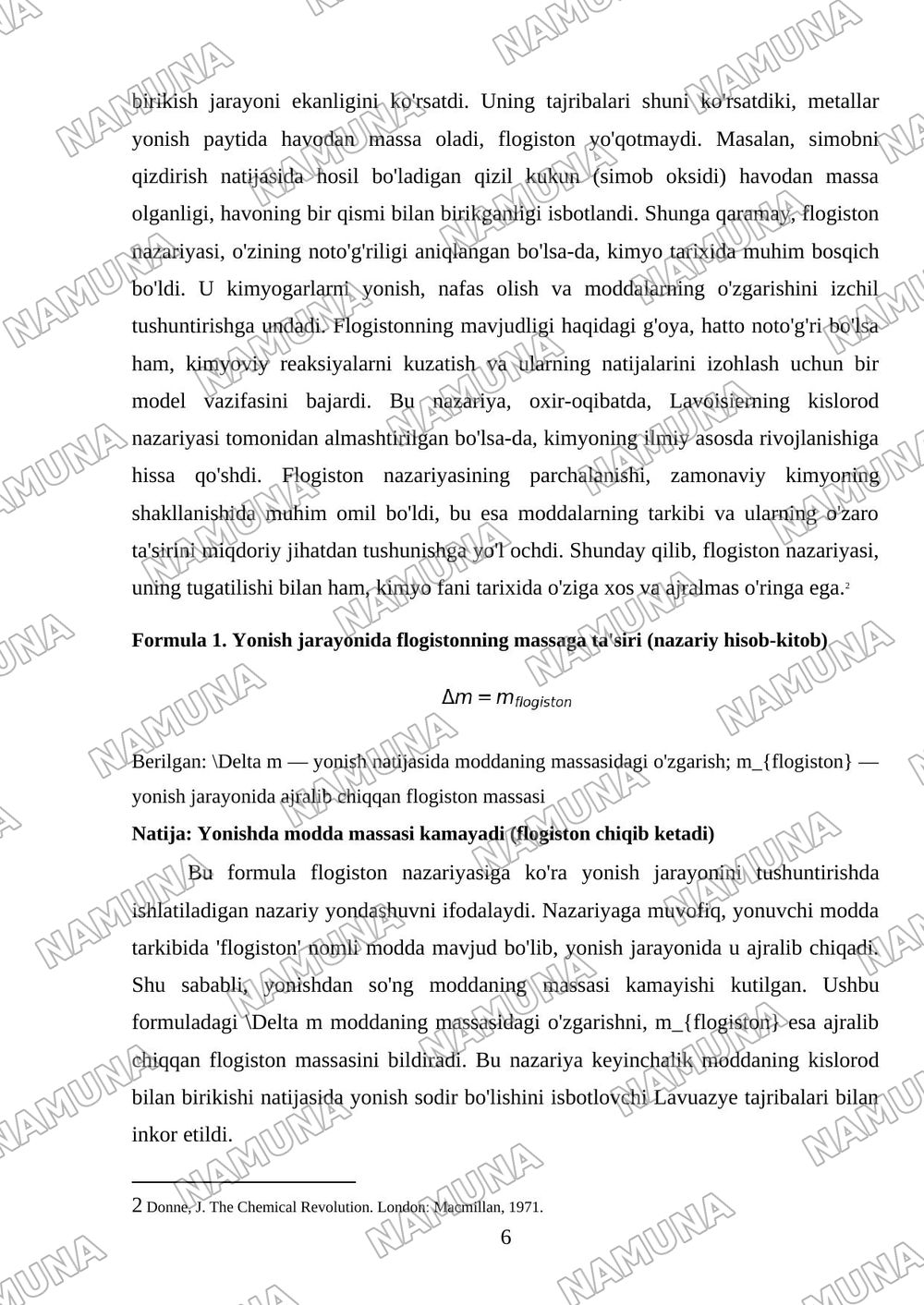 Flogiston nazariyasining mohiyati va tarixiy ahamiyati — mustaqil ish, 6-varaq